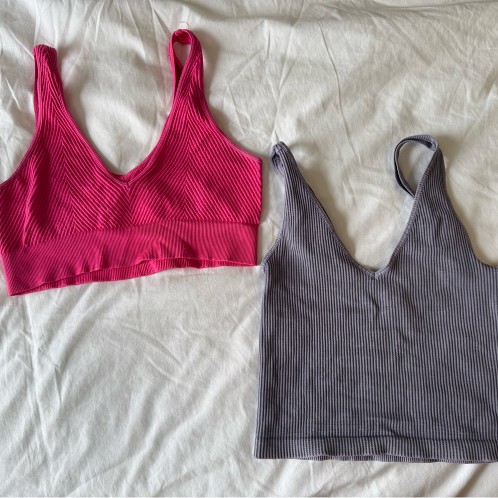 NIKIBIKI Ribbed tank Set - Pink and Gray
